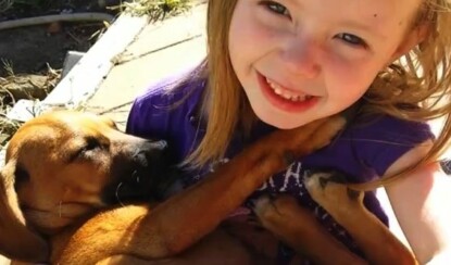 Малышка поет своему щеночку песню. Посмотрите на реакцию песика!