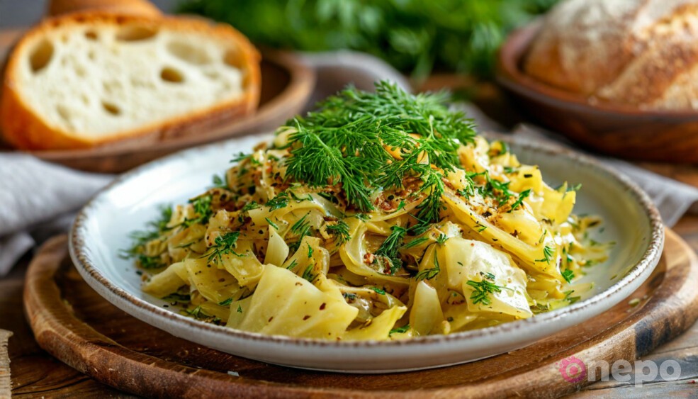 Готовую тушёную капусту можно подавать