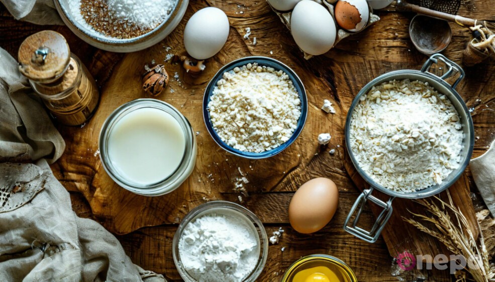 Ингредиенты для пирога 4 стакана на кухонном столе